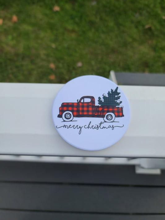 Red Plaid Merry Christmas Coasters