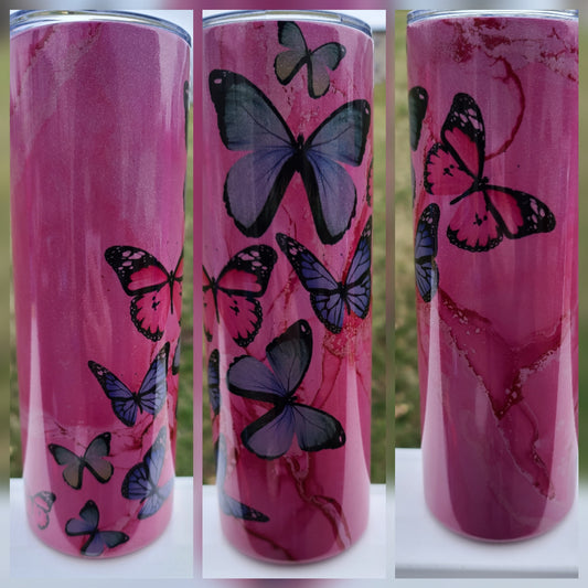 Butterflies on pink shimmer 20oz Tumbler